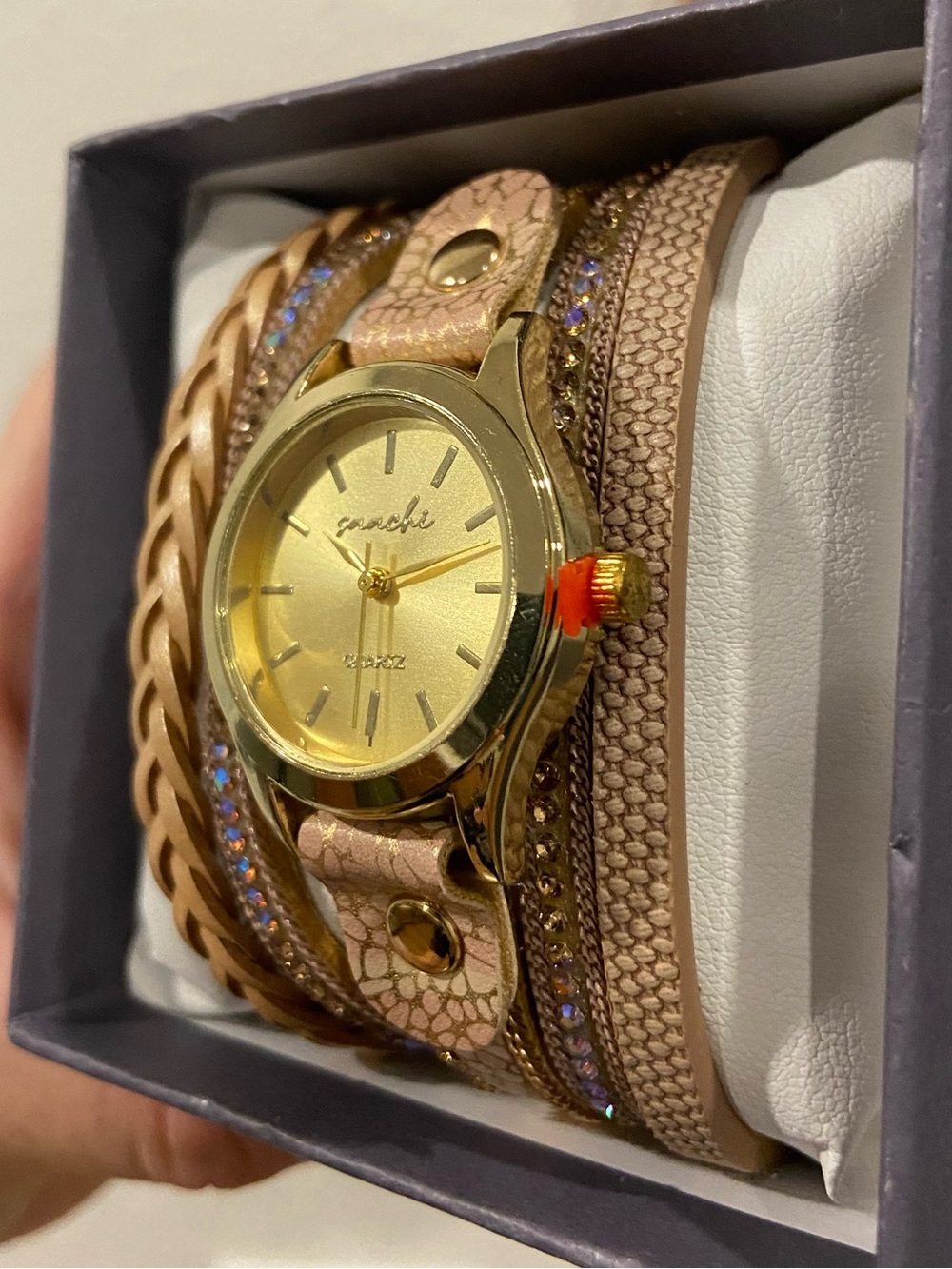 New SAACHI Gold Dial Wrap Watch -
Braided Vegan Leather - Picture 3 of 7